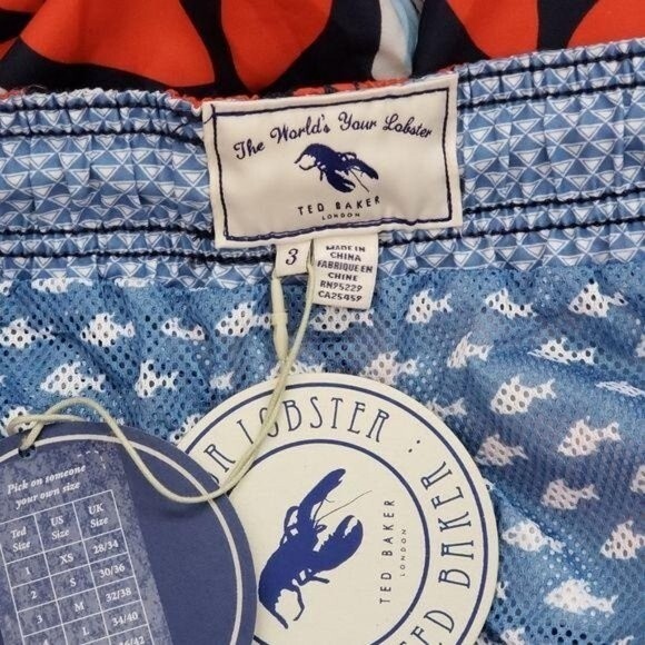 Ted Baker Large Geo Print Swim Shorts Men's Size 3/Medium Navy Blue Red - Picture 6 of 11
